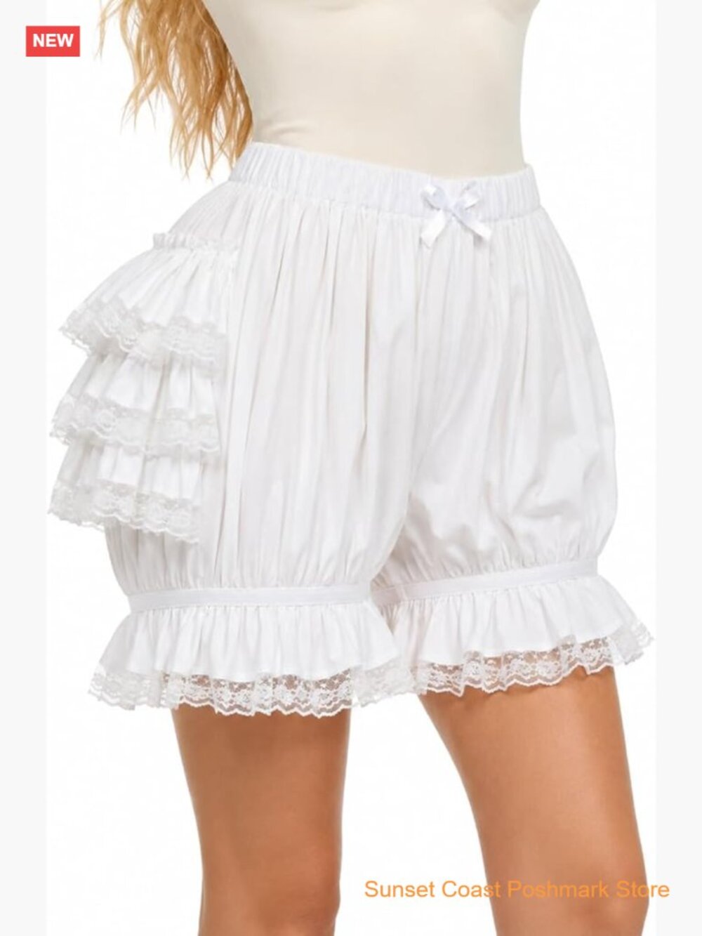 Women's Lolita Jester Ruffle Short Bloomers with Lace Trim
